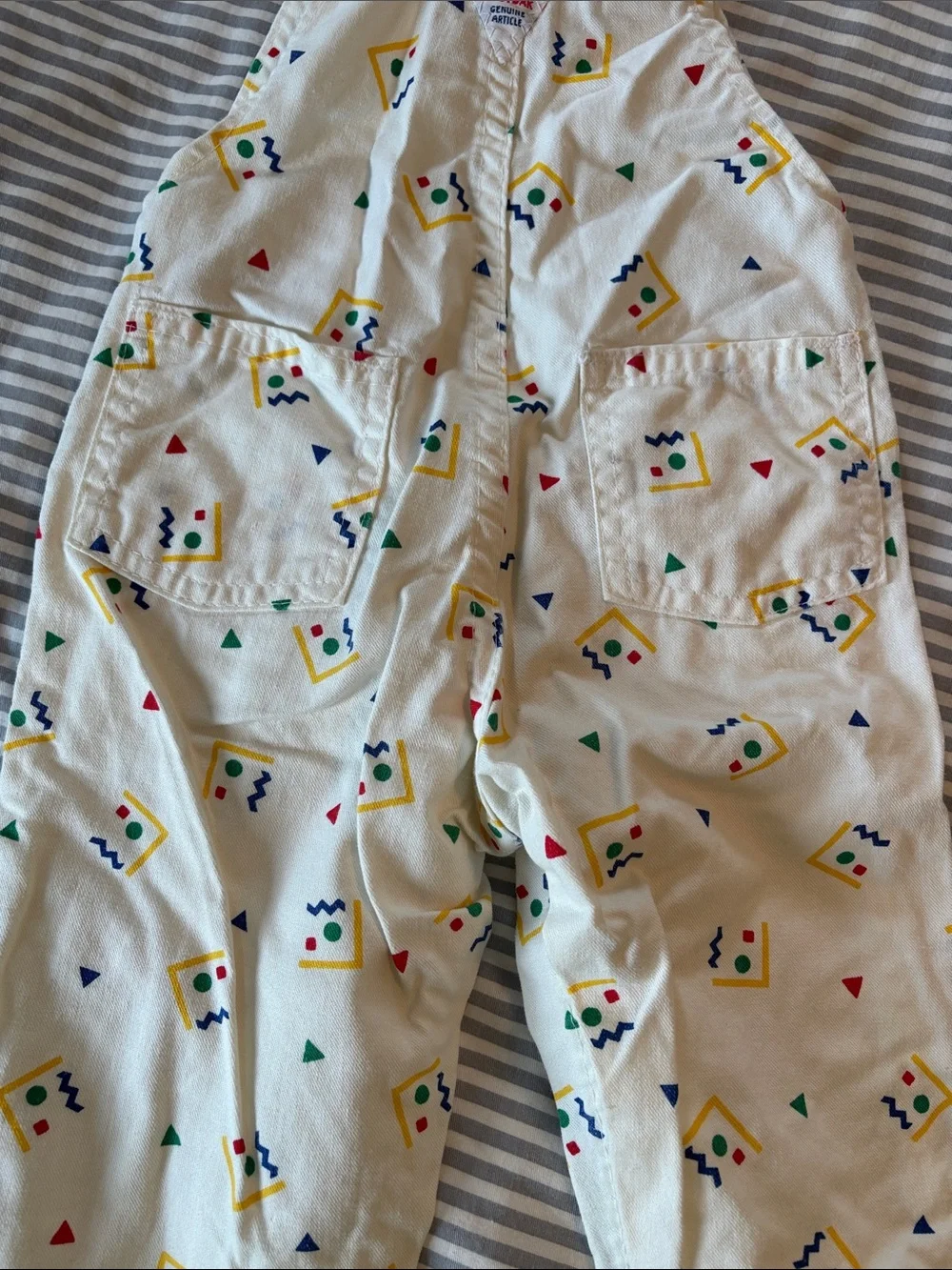 OshKosh B'gosh Cream Overalls with Colorful Geometric Print